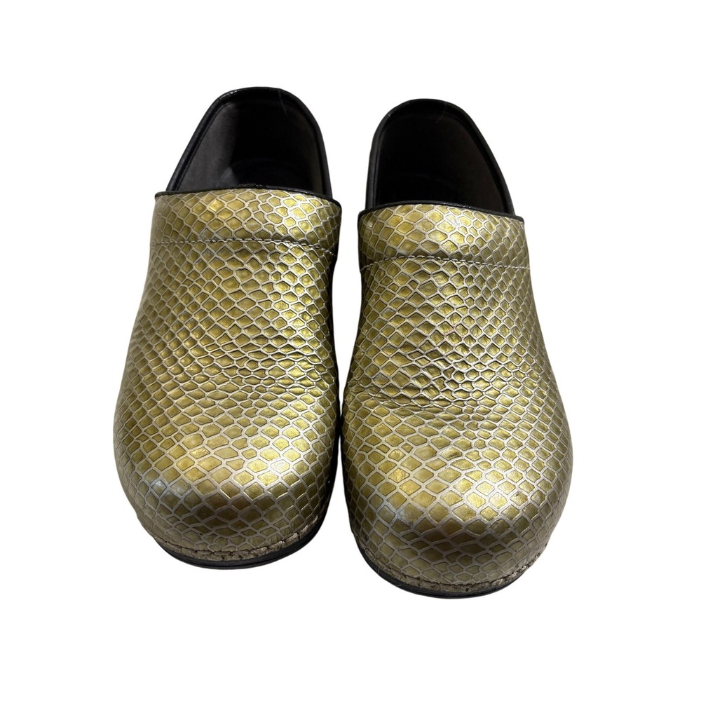 Dansko Pro XP Gold Metallic Snakeskin Leather Clogs Slip Resistant Womens 40